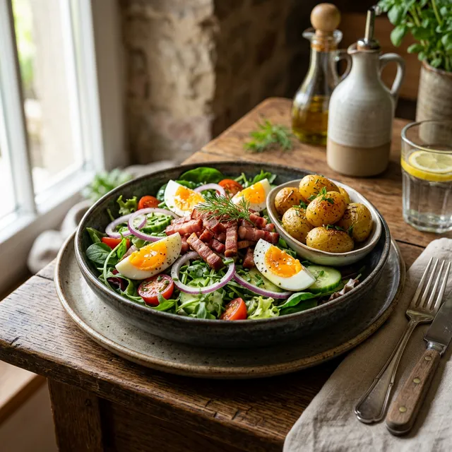 Bauernsalat mit Speck und Ei
