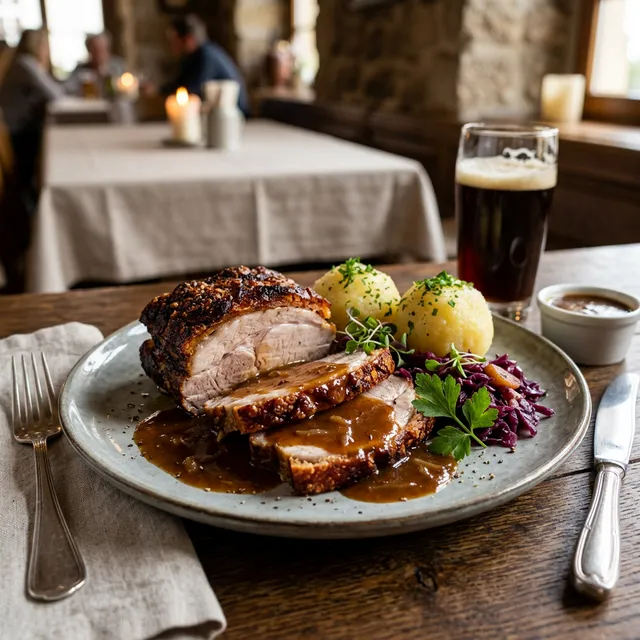 Schweinebraten mit Dunkelbiersoße